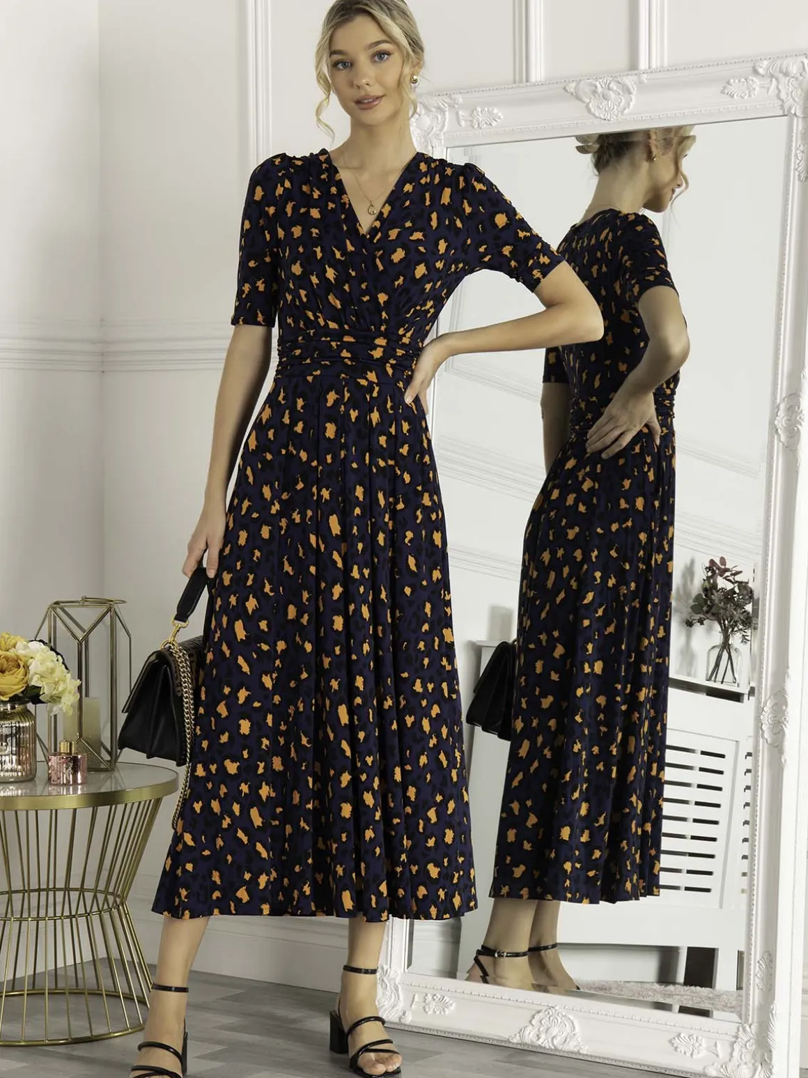 Josie Animal Print Wrap Neck Maxi Dress, Navy Animal
