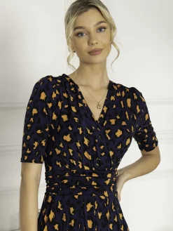 Josie Animal Print Wrap Neck Maxi Dress, Navy Animal