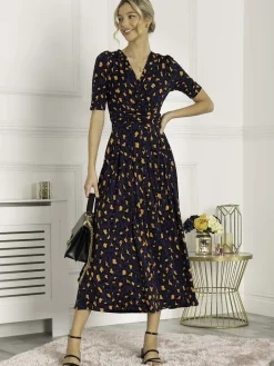 Josie Animal Print Wrap Neck Maxi Dress, Navy Animal