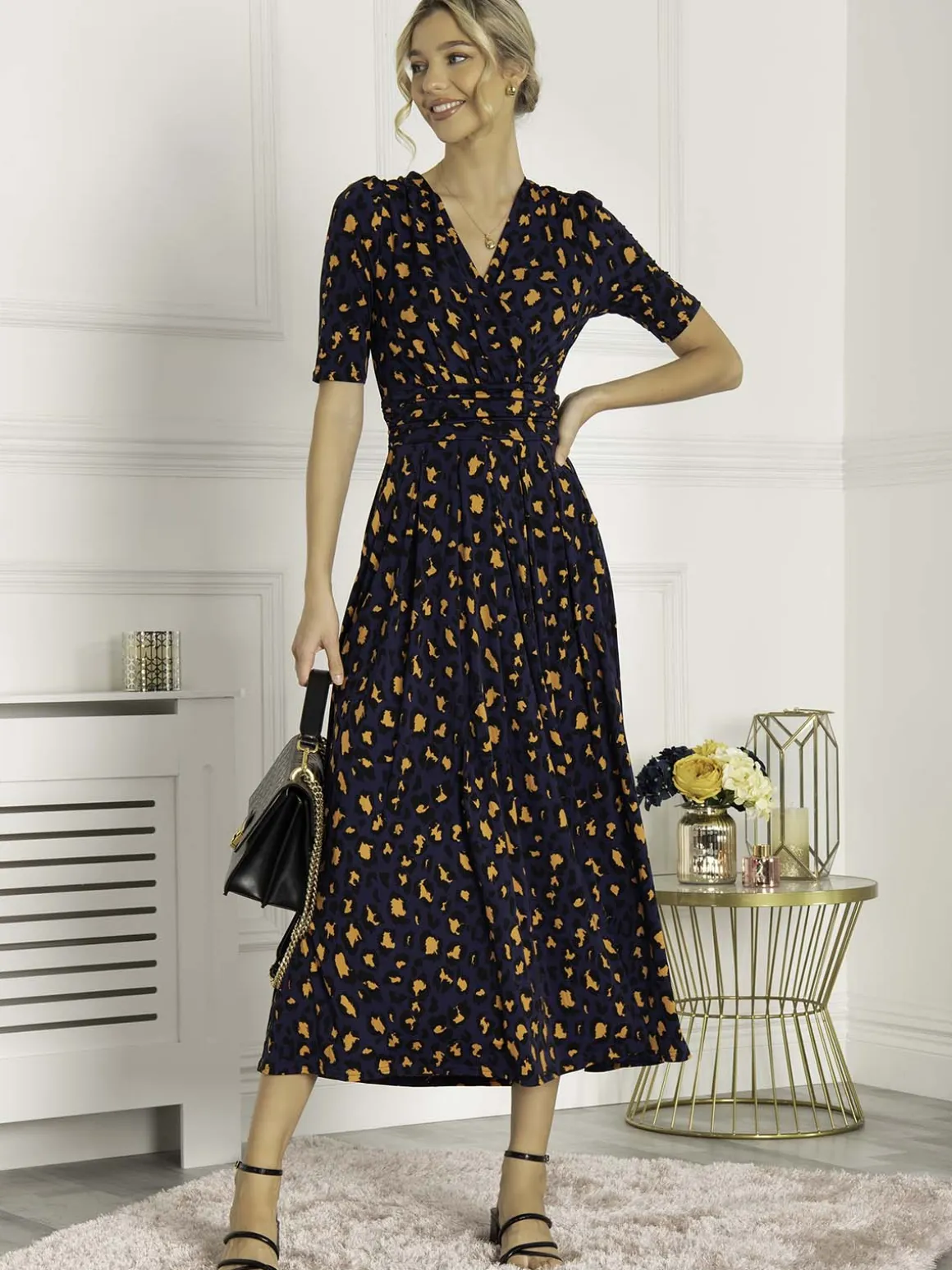 Josie Animal Print Wrap Neck Maxi Dress, Navy Animal