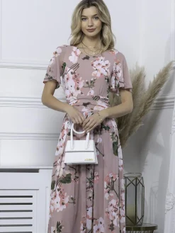 Julita Floral Mesh Midi Dress, Pink Floral