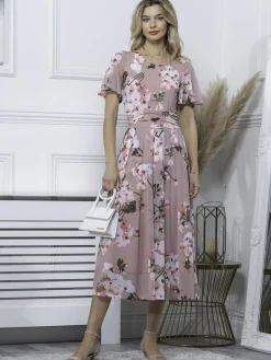 Julita Floral Mesh Midi Dress, Pink Floral