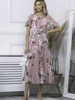 Julita Floral Mesh Midi Dress, Pink Floral