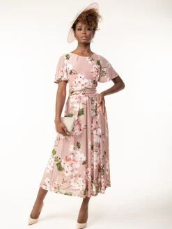 Julita Floral Mesh Midi Dress, Pink Floral