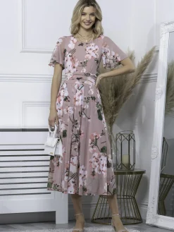 Julita Floral Mesh Midi Dress, Pink Floral