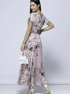 Kailee Mesh Floral Print Maxi Dress, Dusty Pink