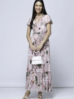 Kailee Mesh Floral Print Maxi Dress, Dusty Pink