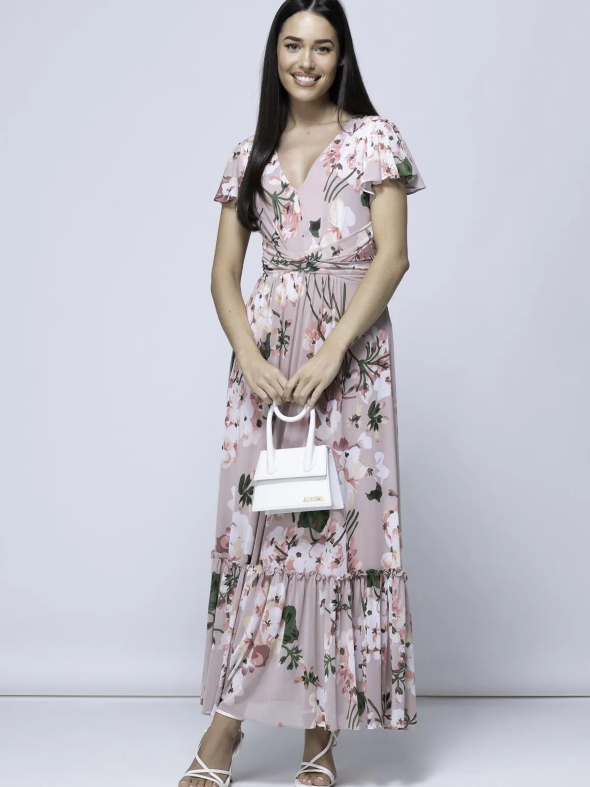 Kailee Mesh Floral Print Maxi Dress, Dusty Pink
