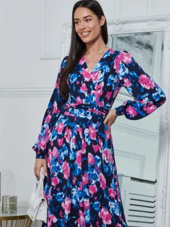 Kamille Floral Long Sleeve Dress, Navy Floral