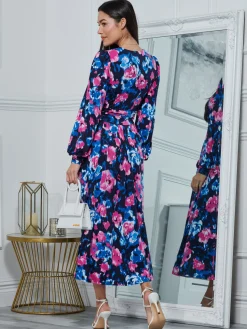 Kamille Floral Long Sleeve Dress, Navy Floral