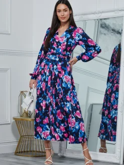 Kamille Floral Long Sleeve Dress, Navy Floral