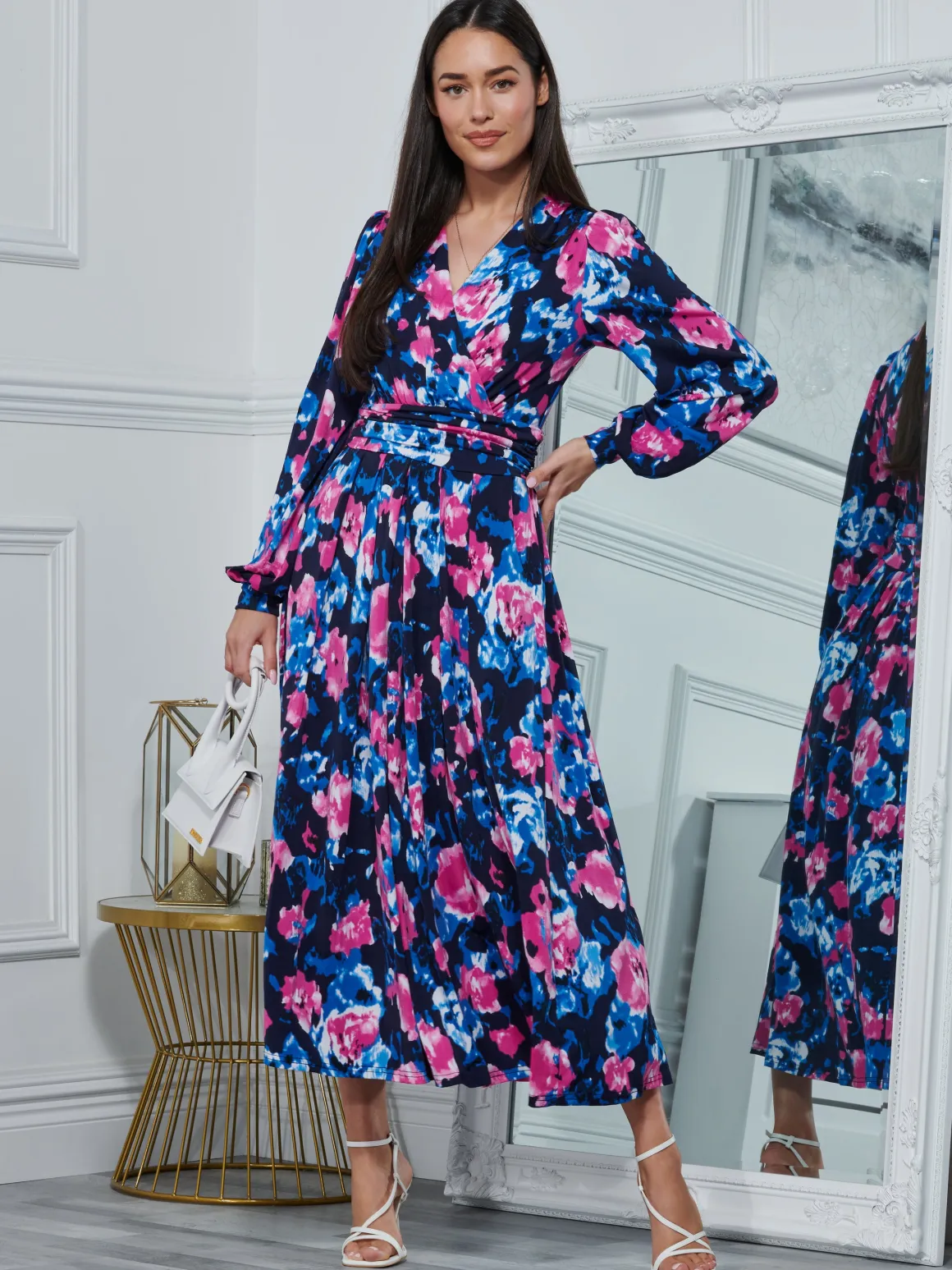 Kamille Floral Long Sleeve Dress, Navy Floral