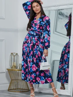 Kamille Floral Long Sleeve Dress, Navy Floral
