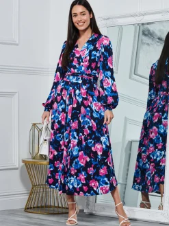Kamille Floral Long Sleeve Dress, Navy Floral