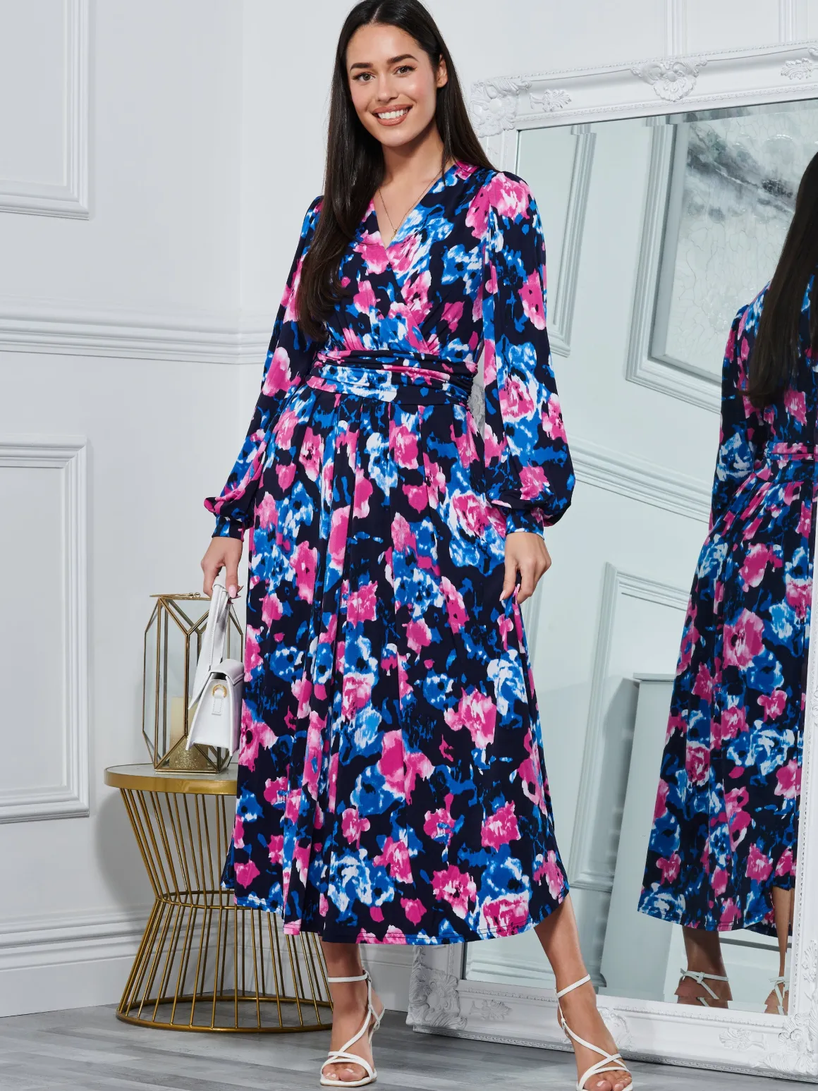 Kamille Floral Long Sleeve Dress, Navy Floral