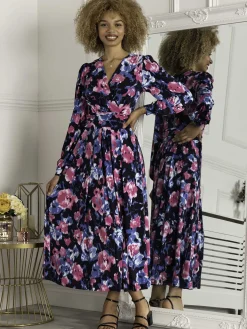 Kamille Floral Long Sleeve Dress, Navy Floral