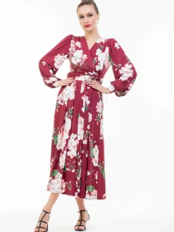 Kamille Long Sleeve Dress, Dark Red
