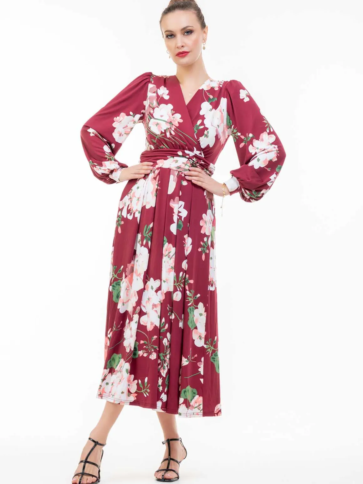 Kamille Long Sleeve Dress, Dark Red