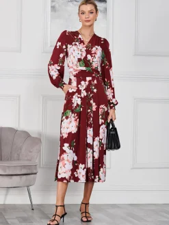 Kamille Long Sleeve Dress, Dark Red