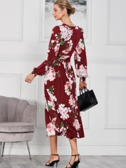 Kamille Long Sleeve Dress, Dark Red