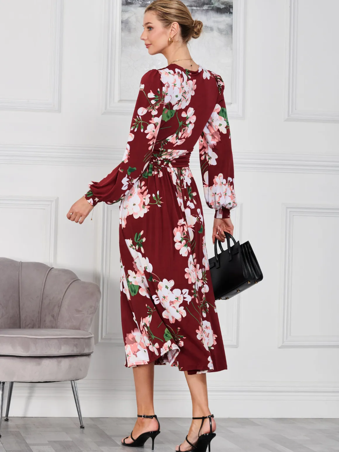 Kamille Long Sleeve Dress, Dark Red