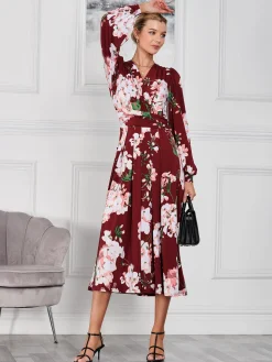 Kamille Long Sleeve Dress, Dark Red