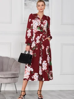 Kamille Long Sleeve Dress, Dark Red