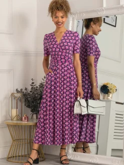 Katherine Half Sleeve Maxi Dress, Pink Multi