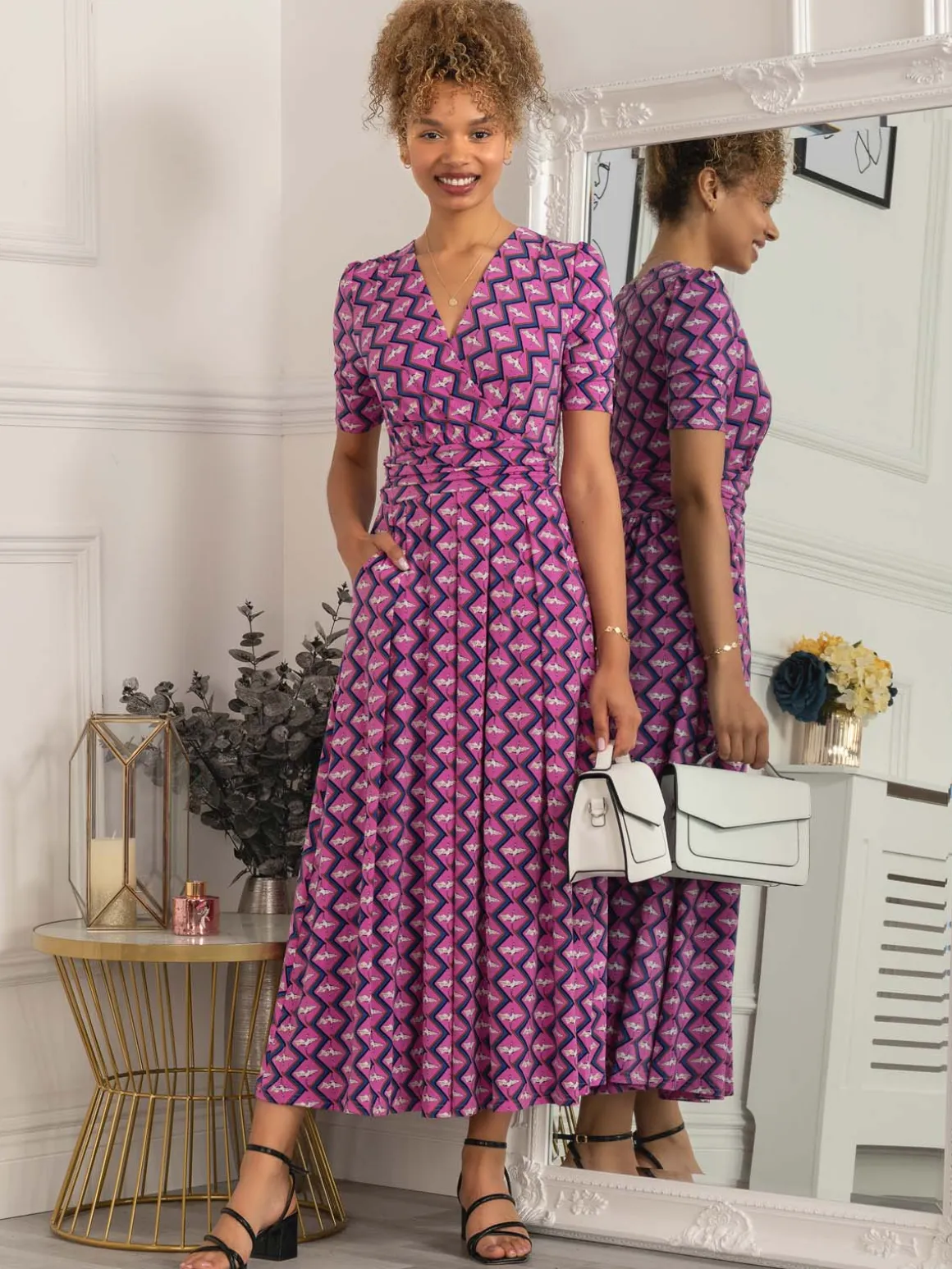 Katherine Half Sleeve Maxi Dress, Pink Multi