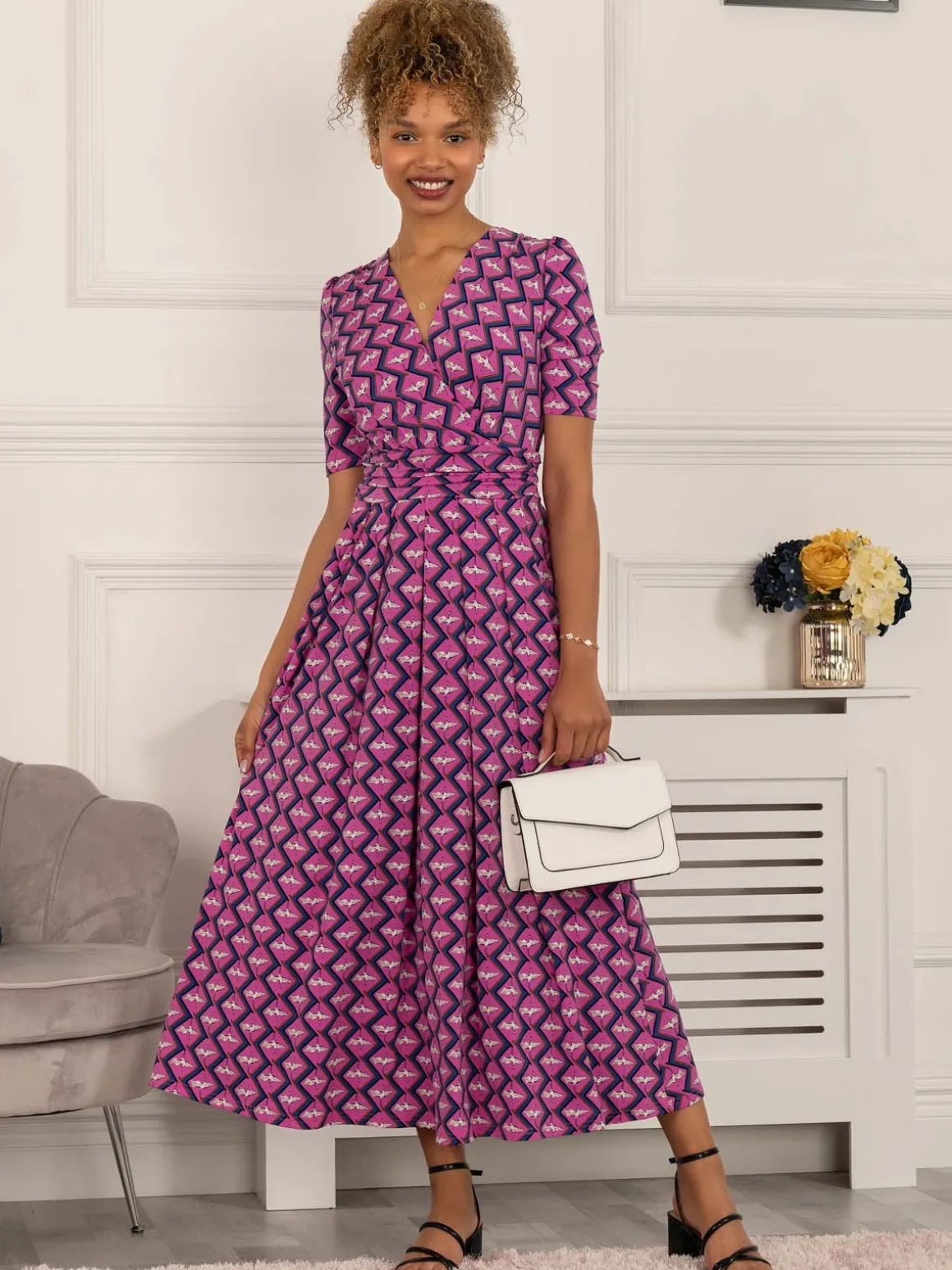 Katherine Half Sleeve Maxi Dress, Pink Multi