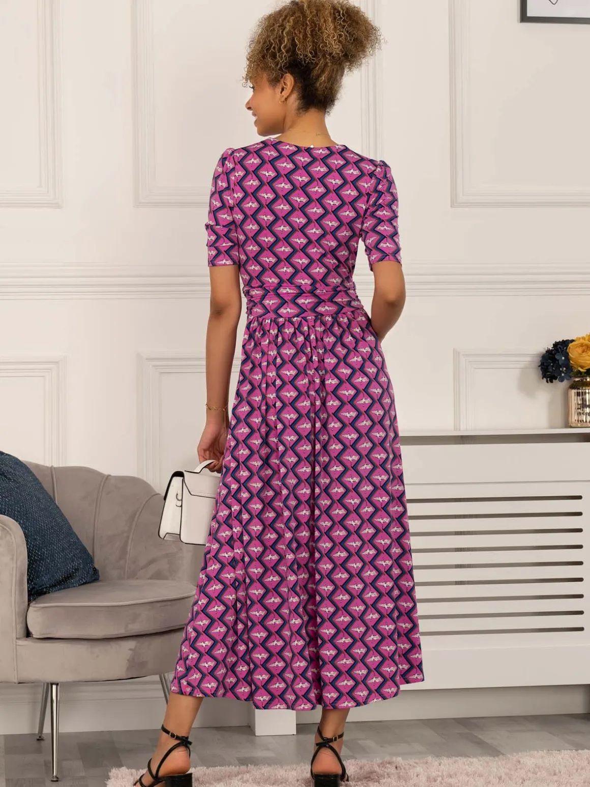 Katherine Half Sleeve Maxi Dress, Pink Multi