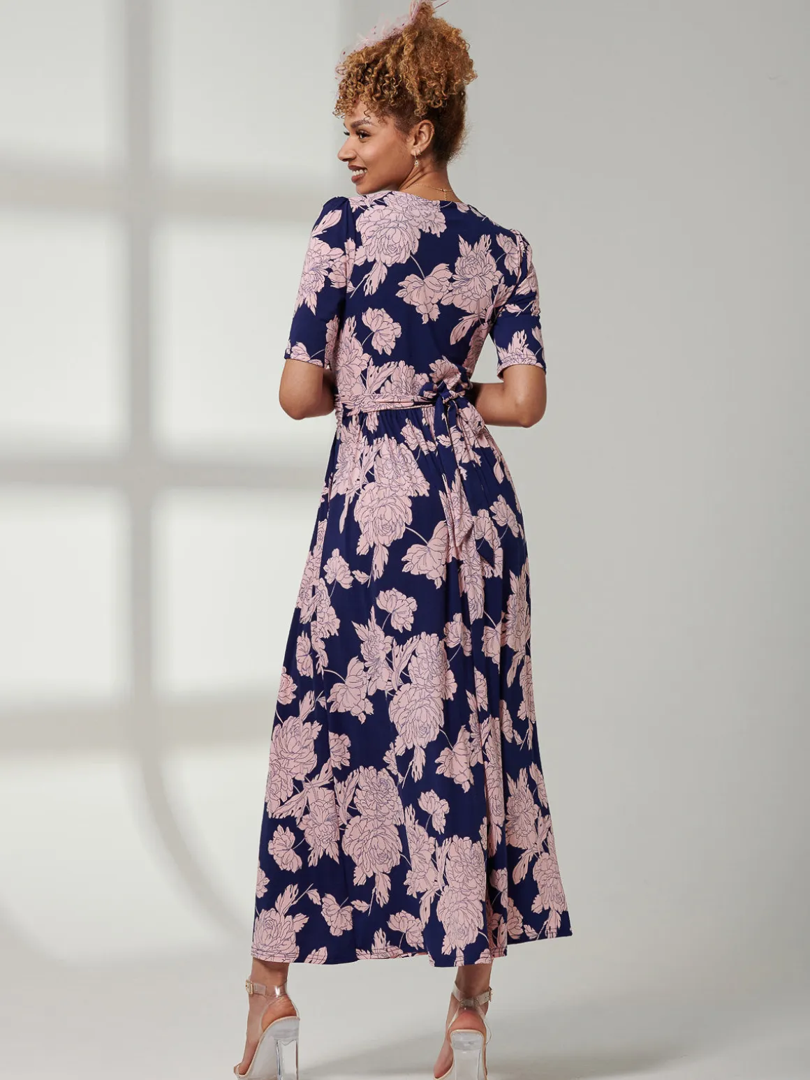Kenzie Half Sleeve Jersey Maxi Dress, Floral Abstract
