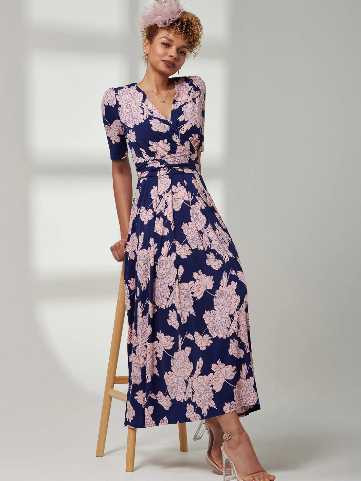 Kenzie Half Sleeve Jersey Maxi Dress, Floral Abstract