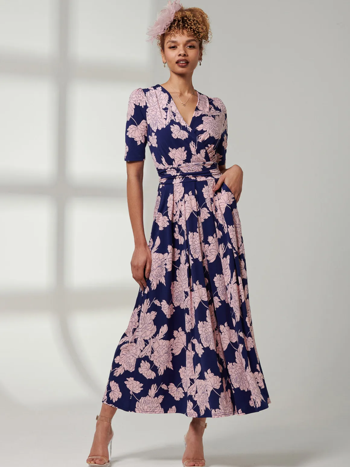 Kenzie Half Sleeve Jersey Maxi Dress, Floral Abstract