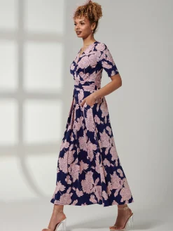 Kenzie Half Sleeve Jersey Maxi Dress, Floral Abstract