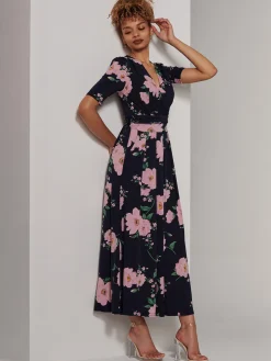 Kenzie Half Sleeve Jersey Maxi Dress, Navy Floral