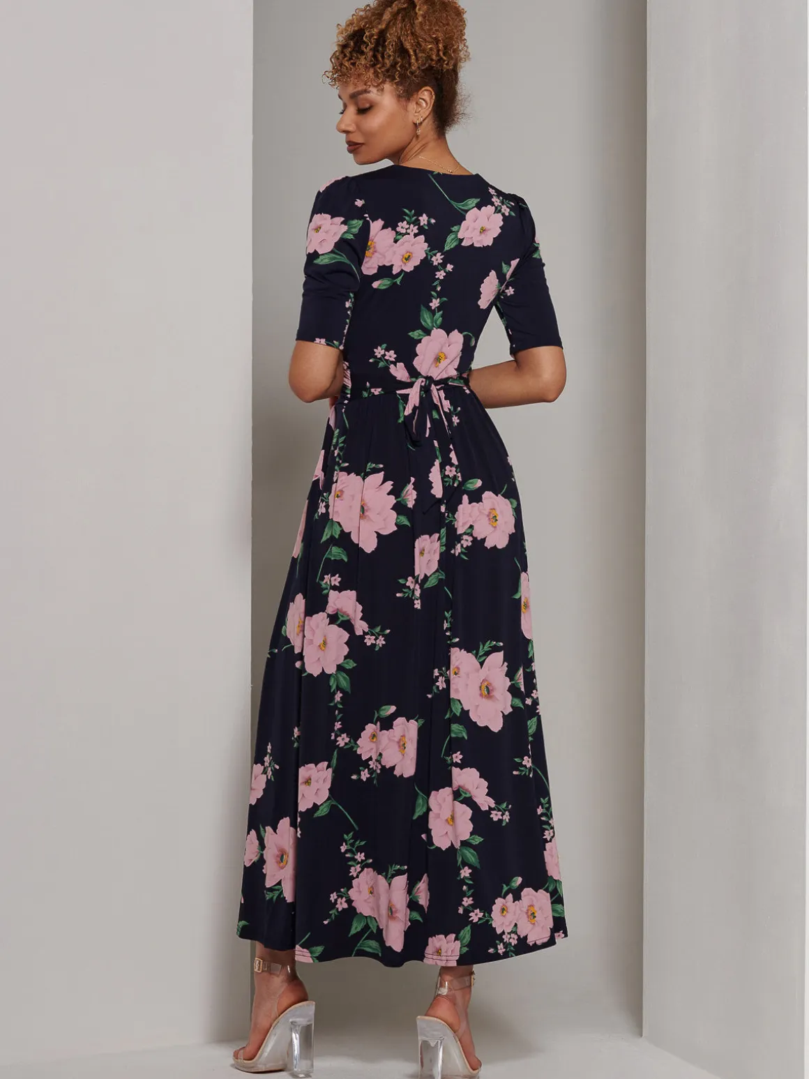 Kenzie Half Sleeve Jersey Maxi Dress, Navy Floral