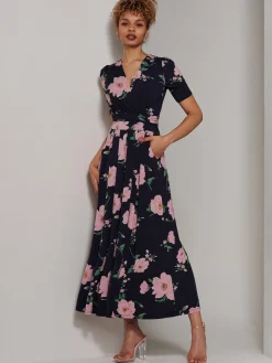 Kenzie Half Sleeve Jersey Maxi Dress, Navy Floral