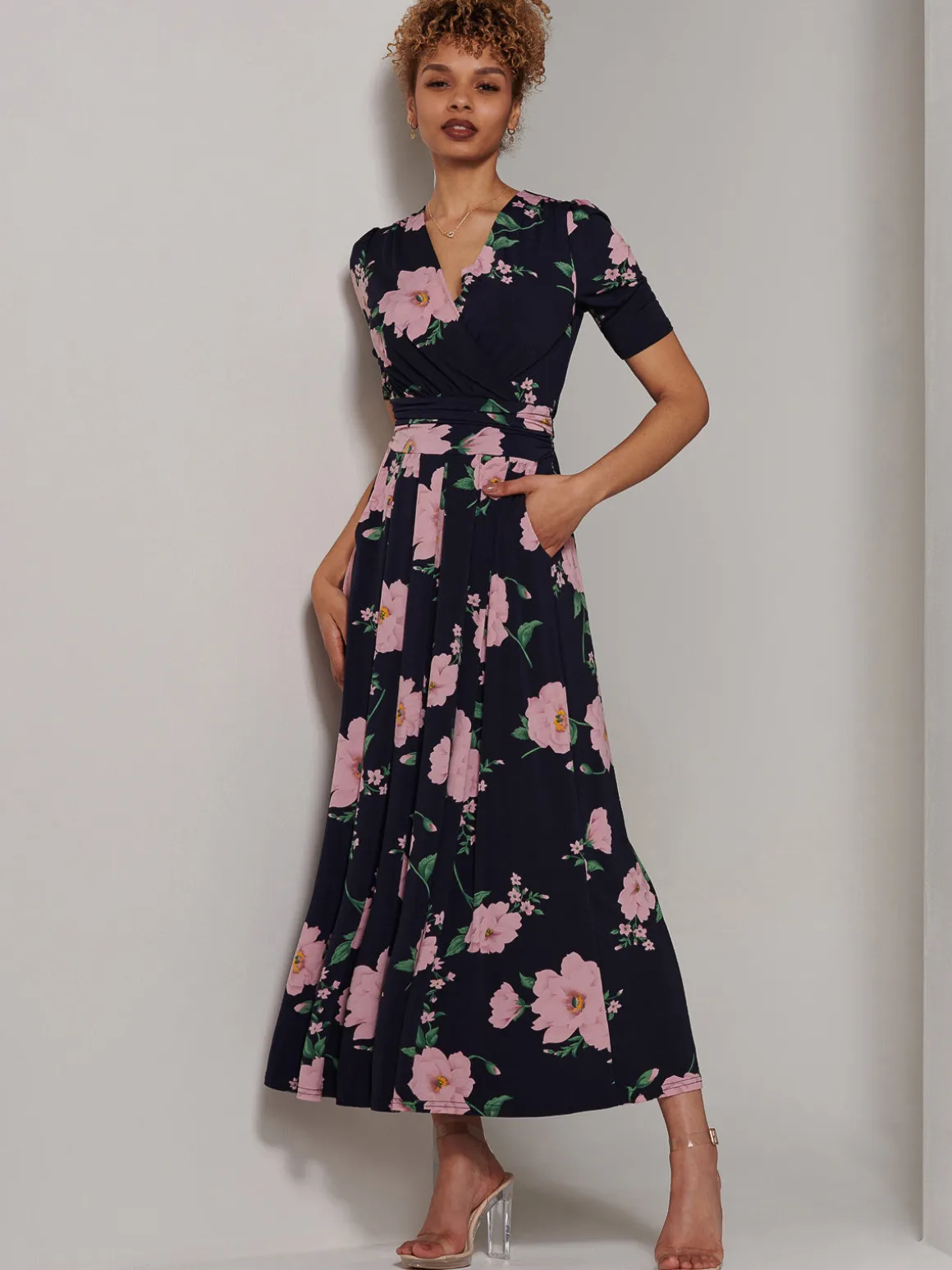 Kenzie Half Sleeve Jersey Maxi Dress, Navy Floral
