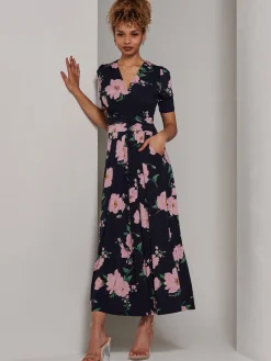 Kenzie Half Sleeve Jersey Maxi Dress, Navy Floral