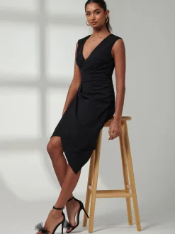 Kiana Wrap Ruched Bodycon Dress, Black