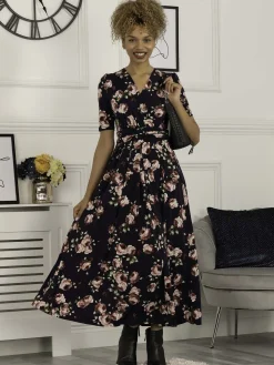 Kiera Wrap Front Maxi Dress, Navy Floral