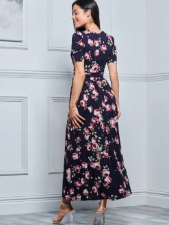 Kiera Wrap Front Maxi Dress, Navy Floral