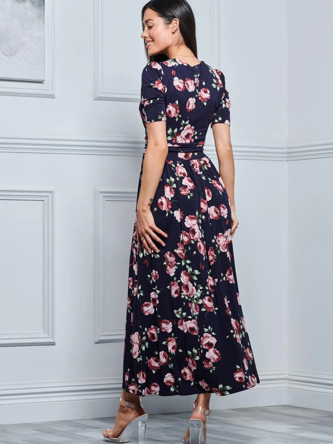 Kiera Wrap Front Maxi Dress, Navy Floral