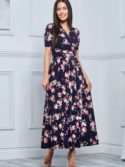 Kiera Wrap Front Maxi Dress, Navy Floral