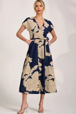 Kimono Sleeve Print Scuba Midaxi Dress, Navy Floral