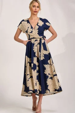 Kimono Sleeve Print Scuba Midaxi Dress, Navy Floral