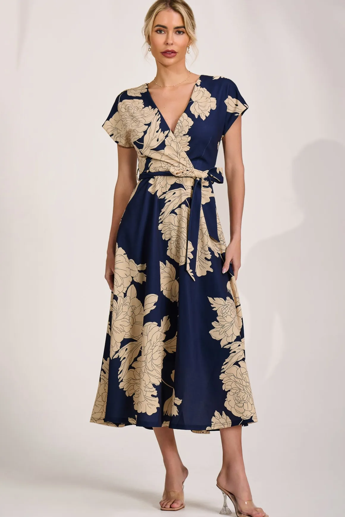 Kimono Sleeve Print Scuba Midaxi Dress, Navy Floral