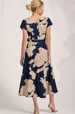Kimono Sleeve Print Scuba Midaxi Dress, Navy Floral