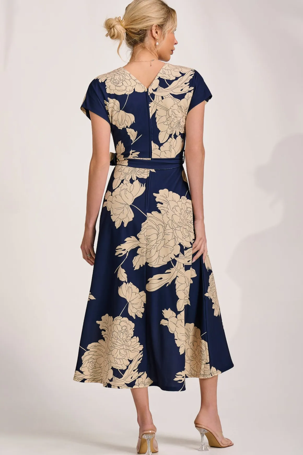 Kimono Sleeve Print Scuba Midaxi Dress, Navy Floral